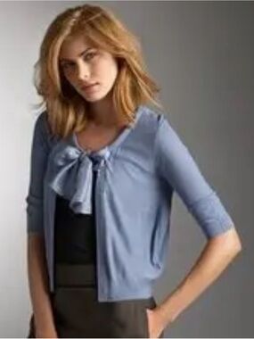 DKNY Blue Elbow Sleeve Silk Bow Cardigan Size M/L